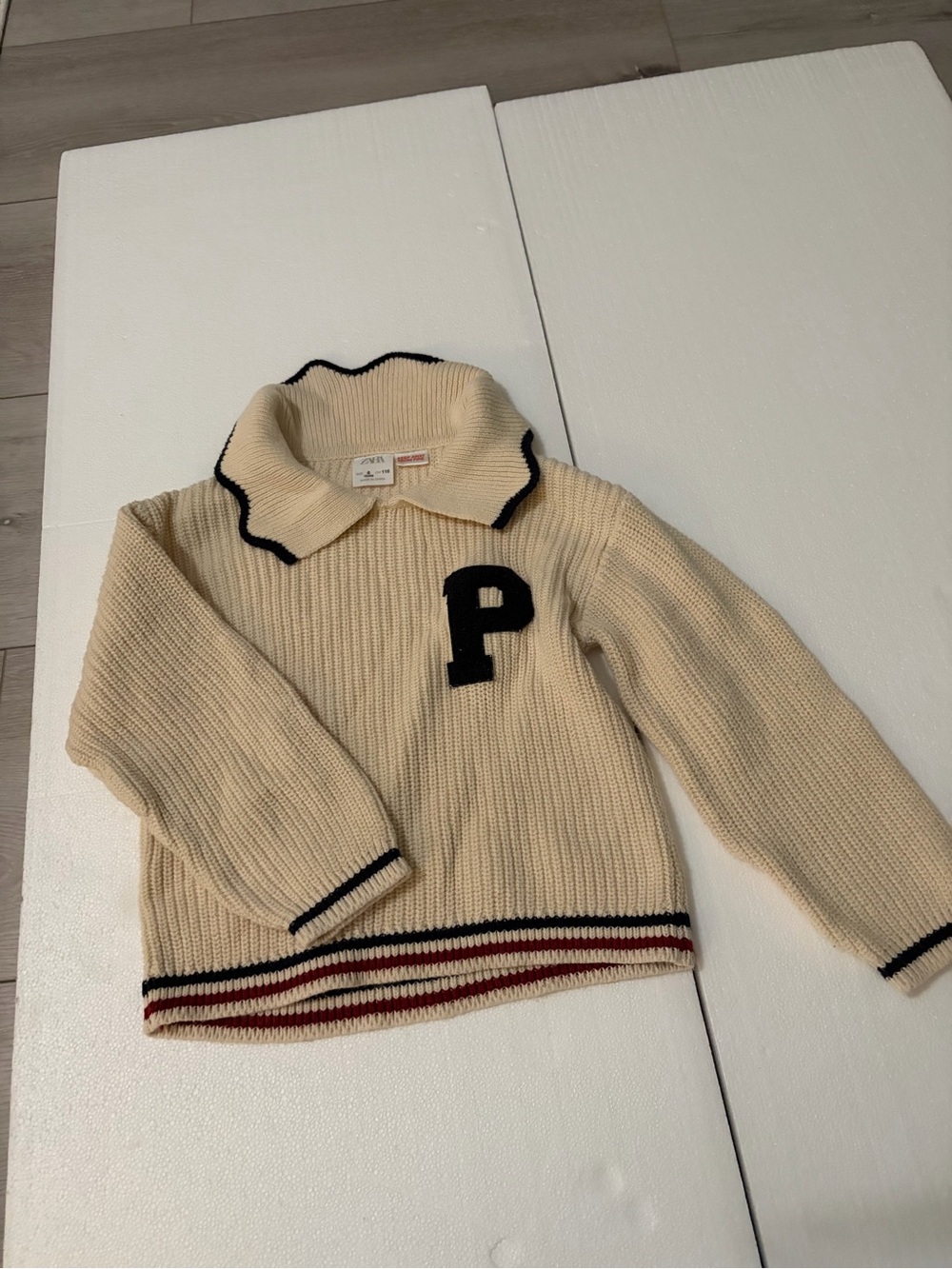 Cream Knit Kids Sweater Jacket with P Patch - ZARA